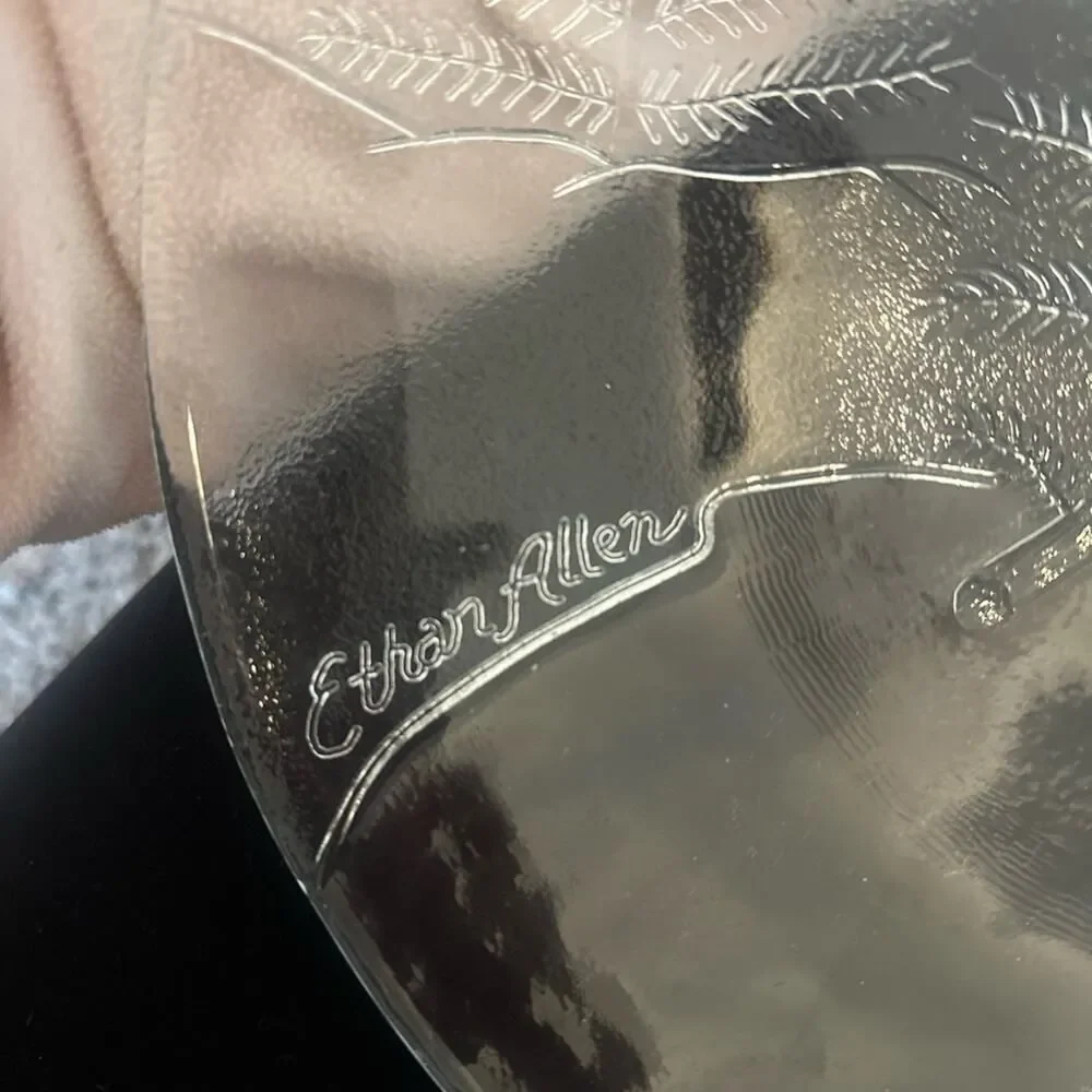 Ethan Allen Gray Glass Art Plate with Christmas Tree Etching